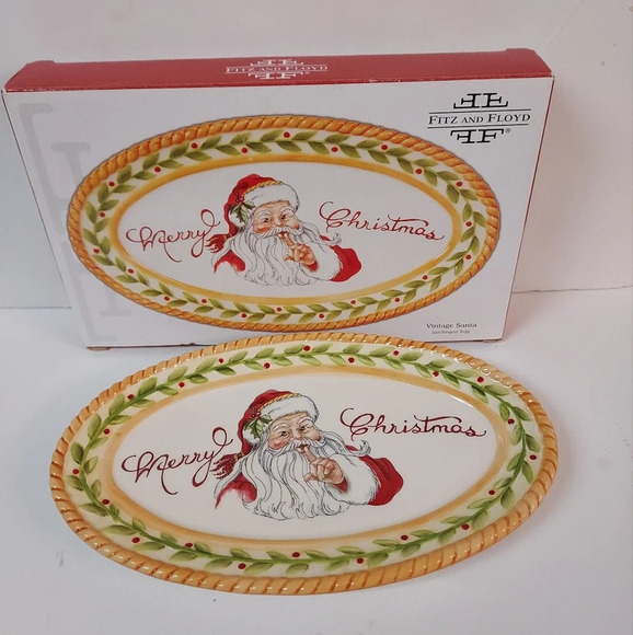 Fitz and Floyd Vintage Santa Sentiment Tray in Original Box - Picture 1 of 11